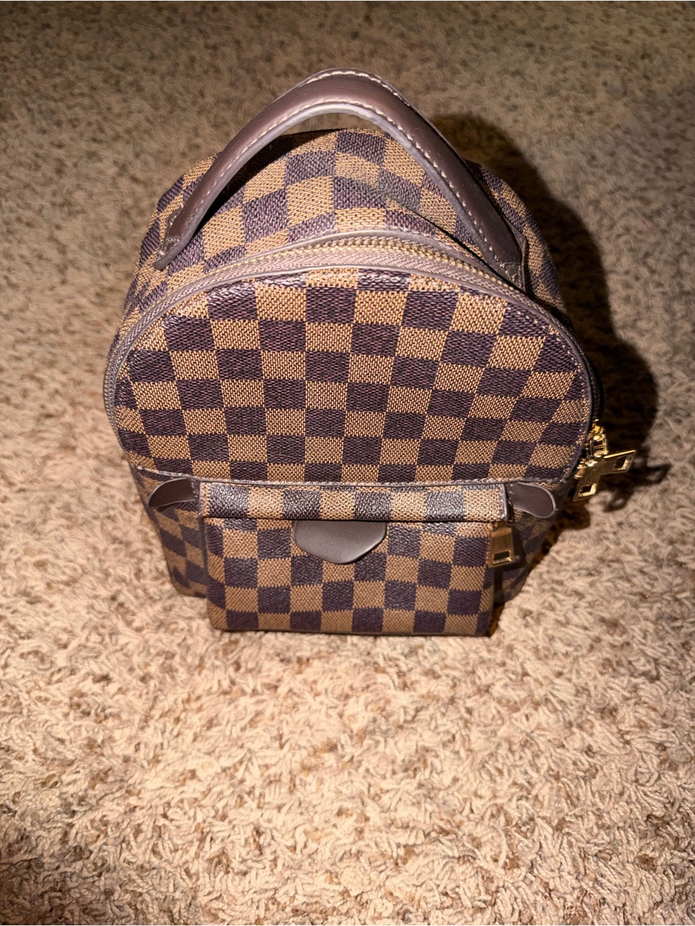 Designer-Style Brown Check Mini Backpack
